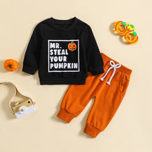 Load image into Gallery viewer, Toddler Baby Boy 2Pcs Halloween Mr Steal Your Pumpkin Long Sleeve Printed Top Solid Pant Fall Outfit Set
