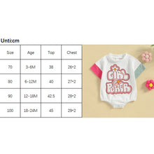 Load image into Gallery viewer, Infant Baby Girls ColorBlock Girl Power Retro Print Short Sleeve Crew Neck Bubble Romper
