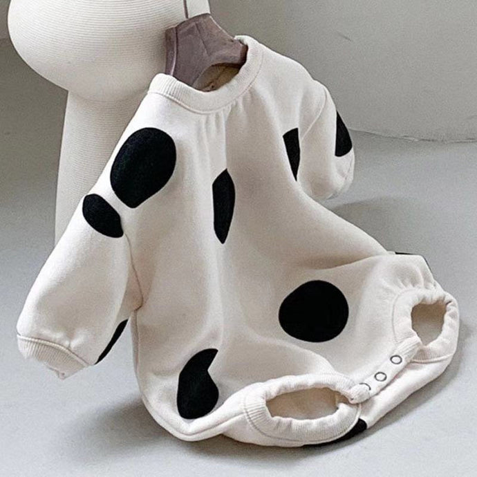 Baby Infant Boy Girl Large Dots O-neck Long Sleeve Bodysuit One Piece Short Sleeve Bubble Romper