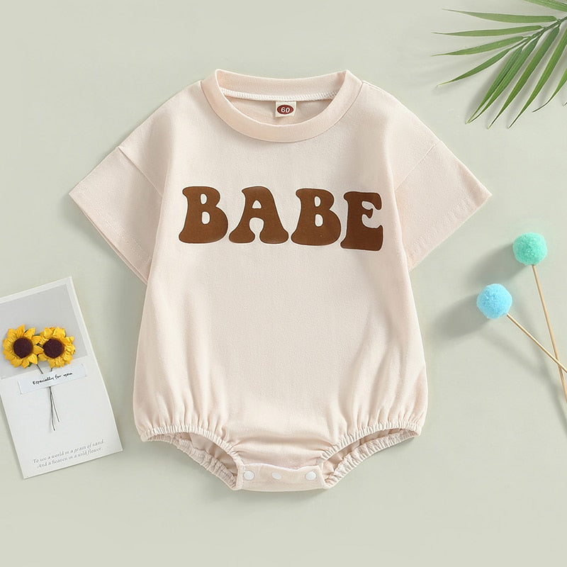 Infant Baby Boy Girl Bodysuit Casual Short Sleeve Babe Printed Jumpsuit Bubble Romper