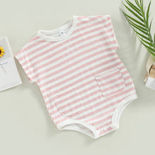 Load image into Gallery viewer, Infant Baby Girls Boys Bodysuit Tank Crew Neck Striped with Pocket Jumpsuit Bubble Romper
