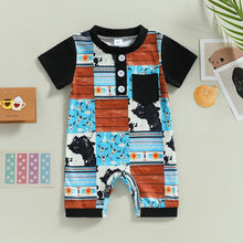 Load image into Gallery viewer, Infant Baby Boys Jumpsuit Short Sleeve Crew Neck Cattle Bandana Print Button Romper
