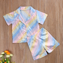 Load image into Gallery viewer, 2 Pcs Rainbow Girl Pajamas Set Toddler Short/Long Sleeve Cardigan Elastic Waist Pants

