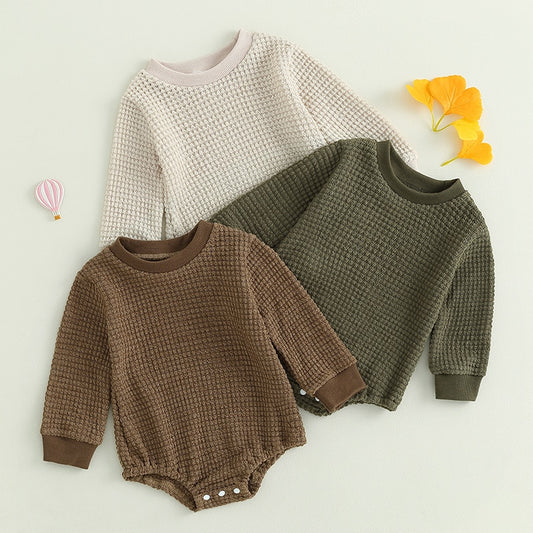 Baby Boys Girls Autumn Winter Bodysuit Casual Jumpsuit Solid Long Sleeve Crew Neck Romper