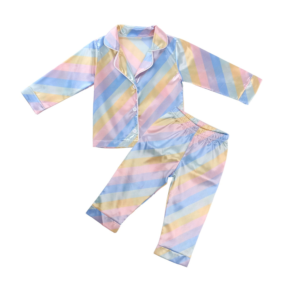 2 Pcs Rainbow Girl Pajamas Set Toddler Short/Long Sleeve Cardigan Elastic Waist Pants