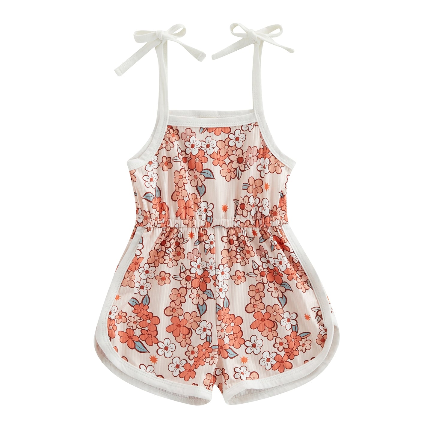 Toddler Baby Girl Summer Jumpsuit Flower Print Tie Up Shorts Romper