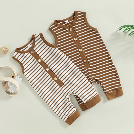 Infant Baby Girls Boys Romper Stripe Tank Top Crew Neck Buttons Snap Closure Jumpsuits