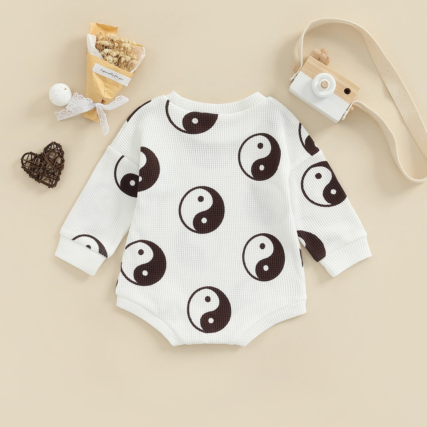 Infant Baby Boy Girl Ying Yang Print Long Sleeve Bubble Romper