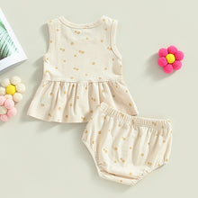 Load image into Gallery viewer, Baby Girls 2pcs Outfit Ruffled Hem Floral Tank Tops and Bloomer Shorts
