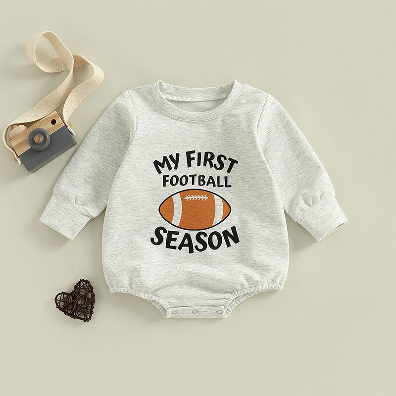 Infant Baby Boy Football Bodysuit Long Sleeve My First Football Season Jumpsuit Outfit Bubble Romper