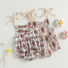 Load image into Gallery viewer, Infant Baby Girls Bodysuit Sling Romper Tie Tank Top Cattle Cow Head Floral Print Bubble Romper
