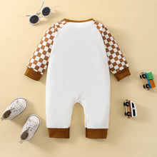 Load image into Gallery viewer, Babe Checkerboard Infant Baby Boy Fall Romper Long Sleeve Pants Letter Babe Printed Jumpsuit
