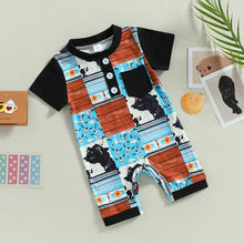 Load image into Gallery viewer, Infant Baby Boys Jumpsuit Short Sleeve Crew Neck Cattle Bandana Print Button Romper
