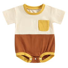 Load image into Gallery viewer, Baby Boy Girl Short Sleeve Crew Neck Color Block Pocket Summer Jumpsuit Bodysuit Romper
