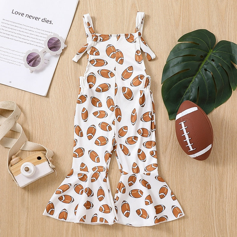 Baby Toddler Girl Jumpsuit Football Print Romper Bell Bottom Tank Romper