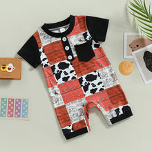 Load image into Gallery viewer, Infant Baby Boys Jumpsuit Short Sleeve Crew Neck Cattle Bandana Print Button Romper
