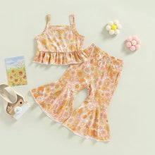 Load image into Gallery viewer, Baby Toddler Kids Girls 2Pcs Summer Outfit Flower Print Ruffled Camisole Elastic Flared Bell Bottom Pants
