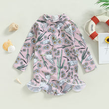 Load image into Gallery viewer, Toddler Girls Bathing Suit Long Sleeve Cattle and Floral Print Swimwear
