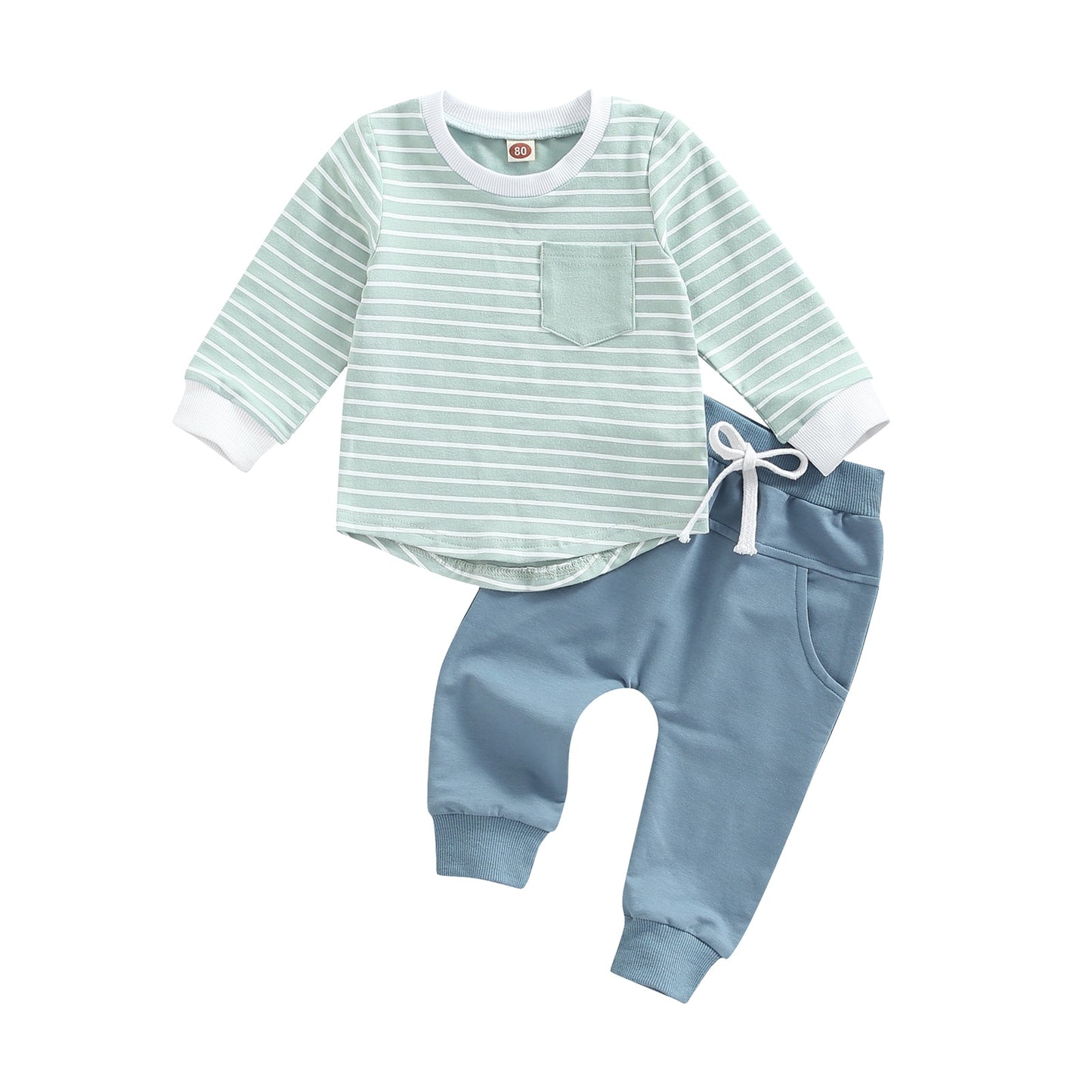 Toddler Baby Boy 2 Piece Autumn Clothing Set Long Sleeve Striped Top Shirt Solid Pants Outfit