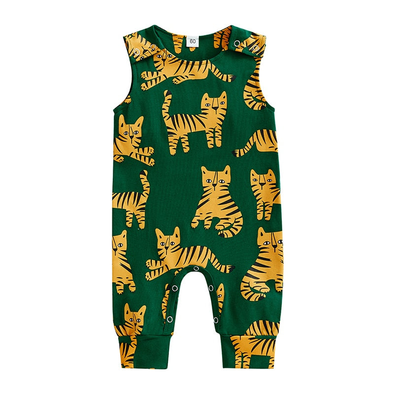 Infant Baby Boys Girls  Jumpsuit Cute Tiger Print Tank Top Round Neck Romper