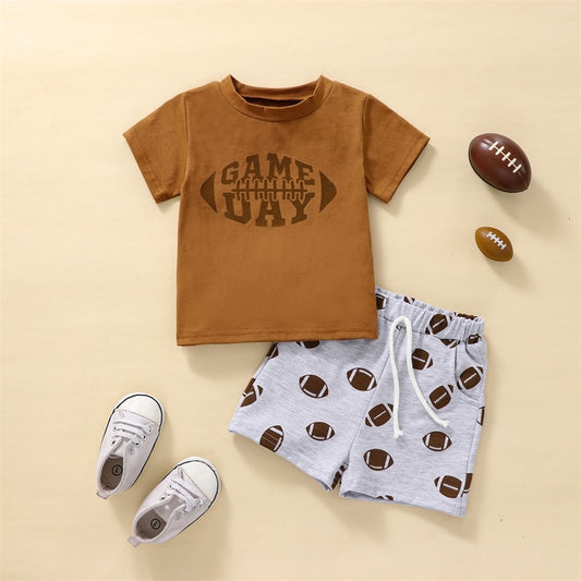 Toddler Baby Boy Girl 2Pcs Short Sleeve Letter Print T-shirt Football Pattern Shorts