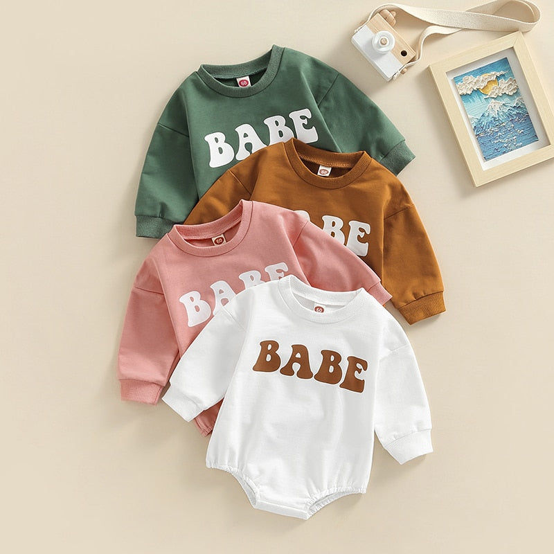 Adorable Baby Boy Girl Long Sleeve BABE Bubble Romper – August + Willow