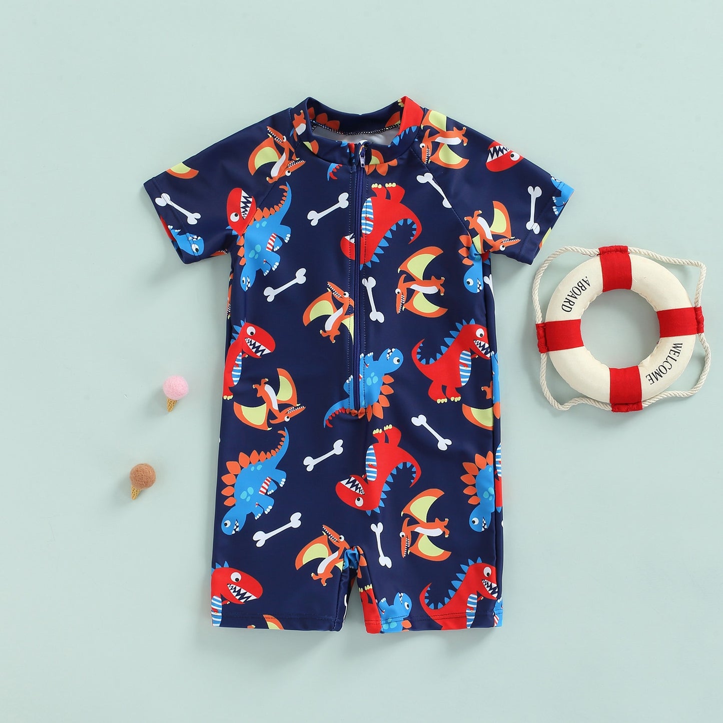 Toddler Baby Boy Girl Summer Swimwear Short Sleeve Zipper Romper Rash Guard Swim