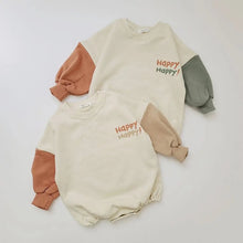 Load image into Gallery viewer, Baby Boy Girl Happy Happy Print Sweatshirt Bubble Romper
