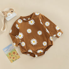 Load image into Gallery viewer, Infant Girl Spring Long Sleeve Bodysuit with Daisy Print Crew Neck Jumpsuit Bubble Romper
