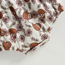 Load image into Gallery viewer, Infant Baby Girls Bodysuit Sling Romper Tie Tank Top Cattle Cow Head Floral Print Bubble Romper
