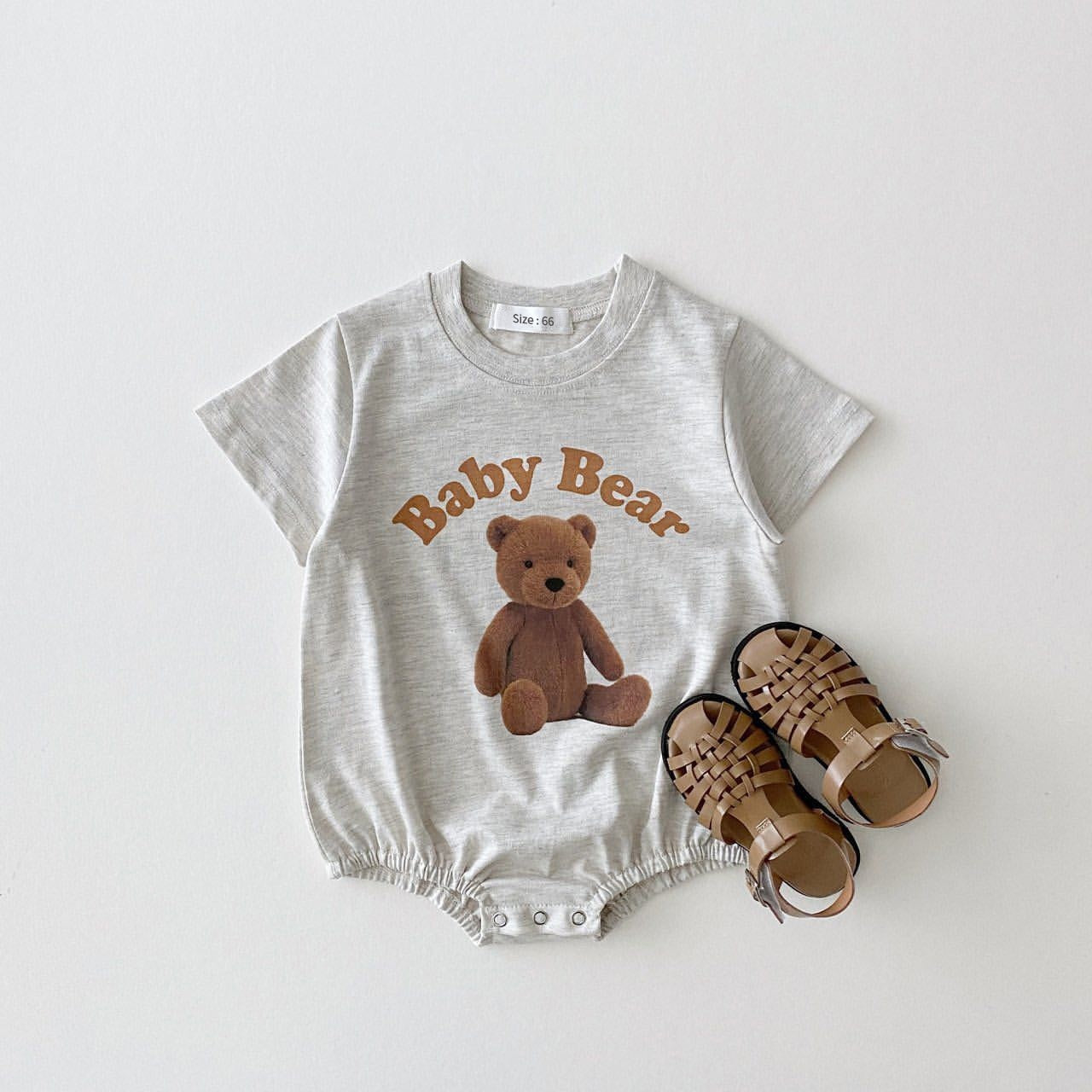 Infant Baby Boy Girl Romper Outfit Organic Cotton Bear Print T shirts Bubble Romper Clothing Bodysuit