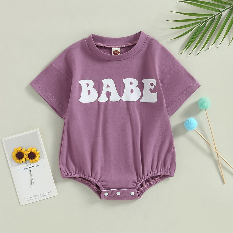 Infant Baby Boy Girl Bodysuit Casual Short Sleeve Babe Printed Jumpsuit Bubble Romper