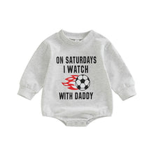 Load image into Gallery viewer, Infant Baby Boys Girls On Saturdays I Watch Soccer With Daddy Bodysuit Long Sleeve Crew Neck Jumpsuit Bubble Romper
