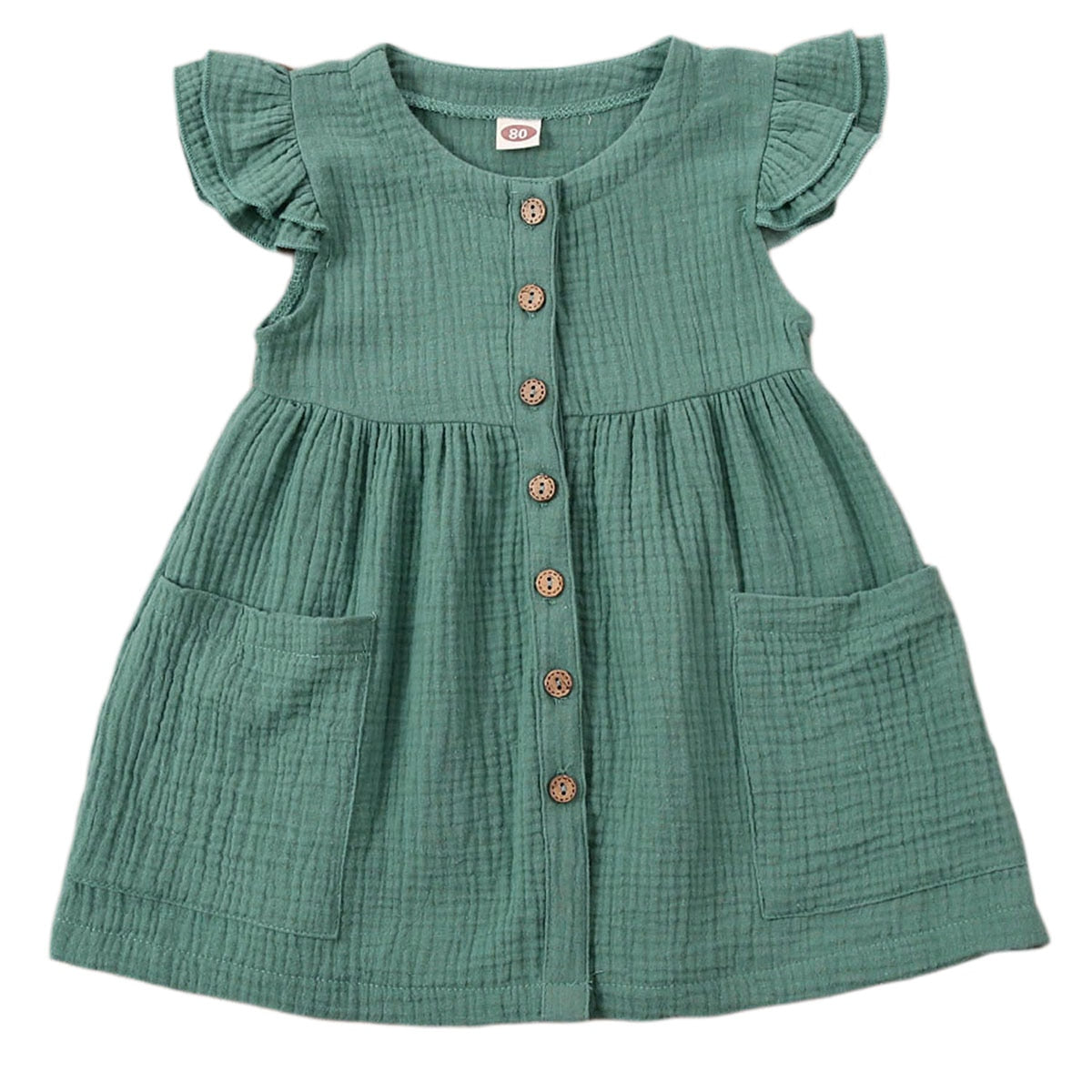 Toddler Kid Baby Girl Summer Dress Ruffles Sleeves Cotton Button Pocket Dress Sundress