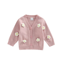 Load image into Gallery viewer, Toddler Kids Girls Sweater Long Sleeve V Neck Button Down Flower Knit Cardigan
