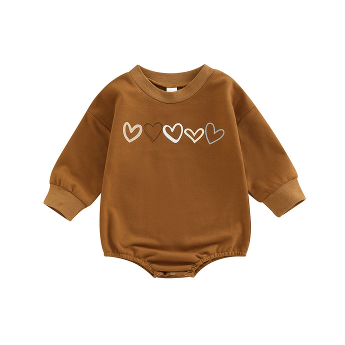Baby Girl Boy Infant Bodysuit Heart Print Crew Neck Long Jumpsuit Bubble Romper