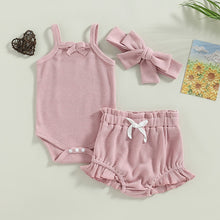 Load image into Gallery viewer, Infant Baby Girls 3Pcs Summer Outfits Tank Top Waffle Knit Romper Shorts Headband Set
