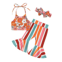 Load image into Gallery viewer, Toddler Baby Kid Girls 3Pcs Summer Set Tie-up Halter Top Floral Flare Pants
