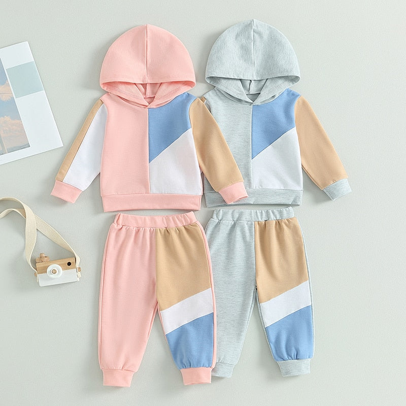 Baby Toddler Boy Girl 2Pcs Outfit Contrast Color Block Long Sleeve Hoodie Long Pant