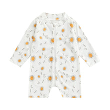 Load image into Gallery viewer, Toddler Baby Swimwear Coconut Palm Tree / Sun Moon / Coral Pattern Shorts and  Long Sleeve Zipper Front Bathing Suit
