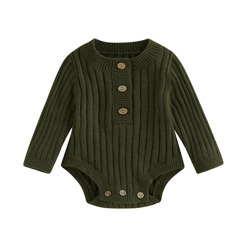 Infant Baby Girl Boy Knit Bodysuit Long Sleeve Crew Neck Solid Color Fall Winter Jumpsuit Romper