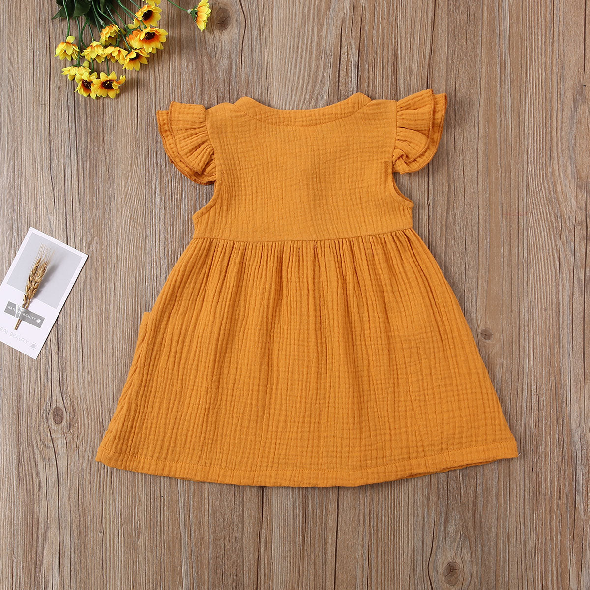 Toddler Kid Baby Girl Summer Dress Ruffles Sleeves Cotton Button Pocket Dress Sundress