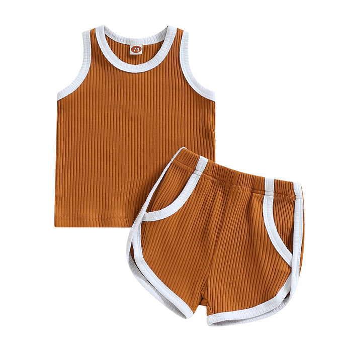 Toddler Baby Boy Girl 2PCS Outfit Sleeveless Ribbed Tank Top and Shorts Set