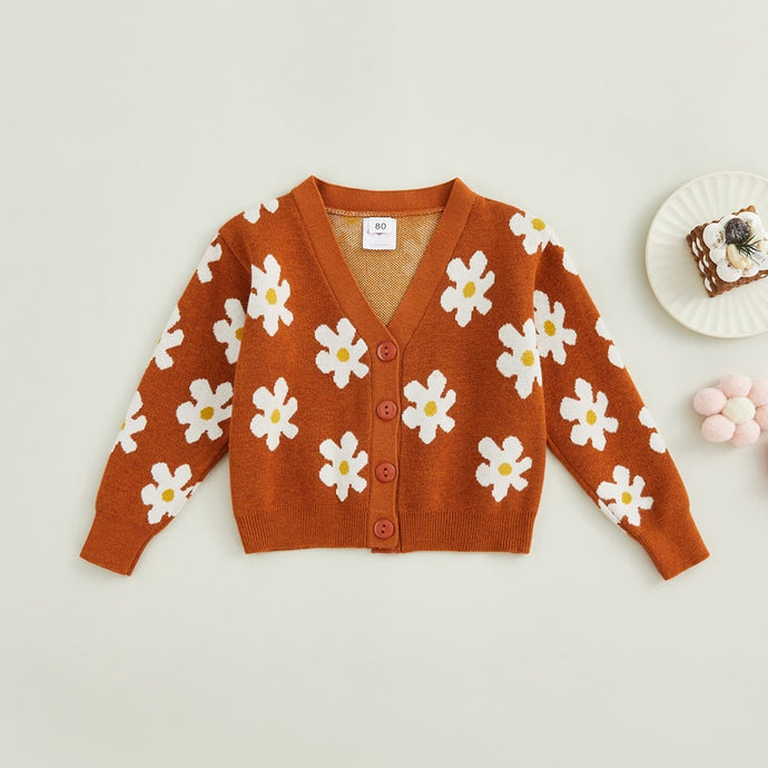Women's Floral Print Knit Cardigan Sweater Long Sleeve V Neck
