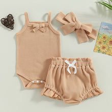 Load image into Gallery viewer, Infant Baby Girls 3Pcs Summer Outfits Tank Top Waffle Knit Romper Shorts Headband Set

