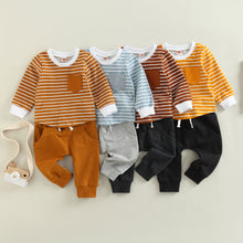 Load image into Gallery viewer, Baby Toddler Boys 2pcs Outfit Sets Long Sleeve Striped Tops Solid Color Drawstring Pants
