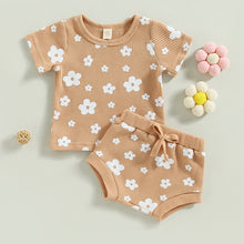 Load image into Gallery viewer, Infant Baby Girl 2Pcs Summer Outfits Short Sleeve Waffle Knit Floral T-shirt Shorts
