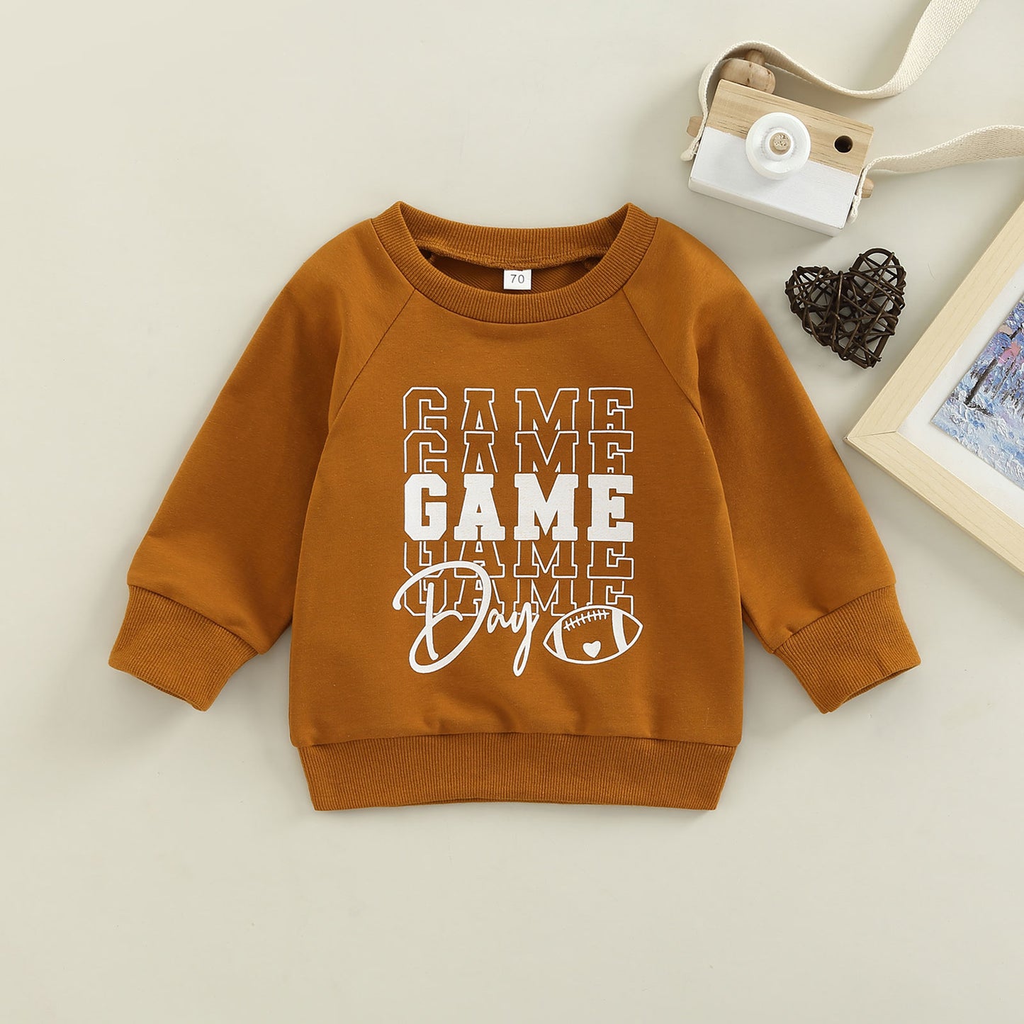 0-3Years Infant Baby Boy Girl Casual Pullovers Long Sleeve Game Day Football Hockey Print Ribbed Cuffs Sweatshirt Top