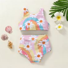 Load image into Gallery viewer, Baby Toddler Kids Girl 2pcs Reversible Swimsuits Summer Rainbow Leopard Print Tank Top and High Waist Bottom
