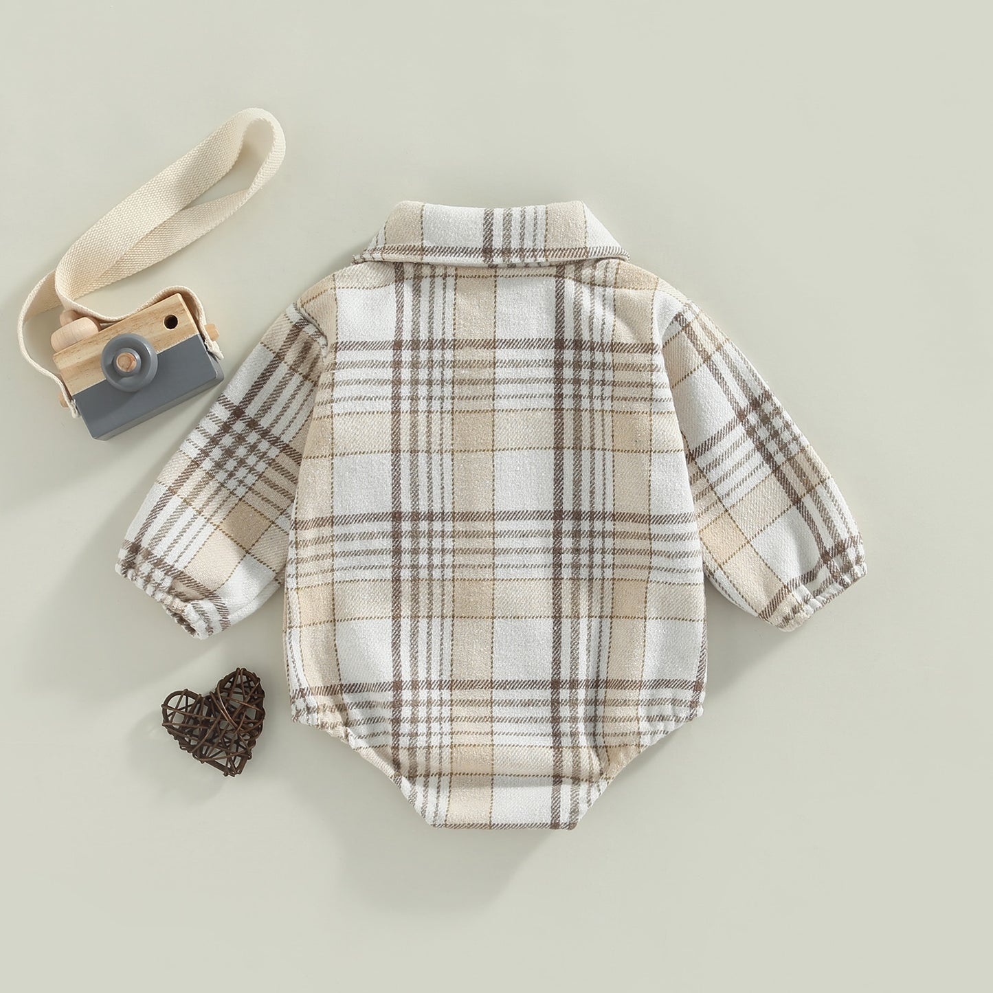 Plaid Baby Boy Long Sleeve Button Vintage Romper With Pocket